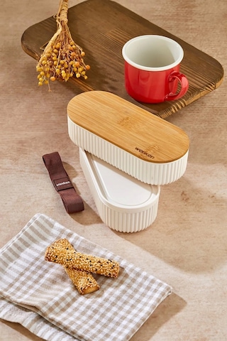 2'li 1000ml Ahşap Kapaklı Lunch Box Set Bambu Diyet Yemek Kabı Saklama Kutusu Öğle Yemeği Kutusu Çok Renkli