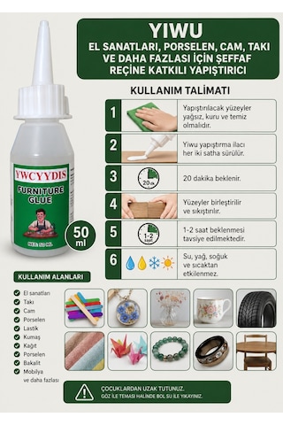 Yıwu El Sanatları, Porselen, Cam, Takı Ve Daha Fazlası İçin Şeffaf Reçine Katkılı Yapıştırıcı 50 Ml