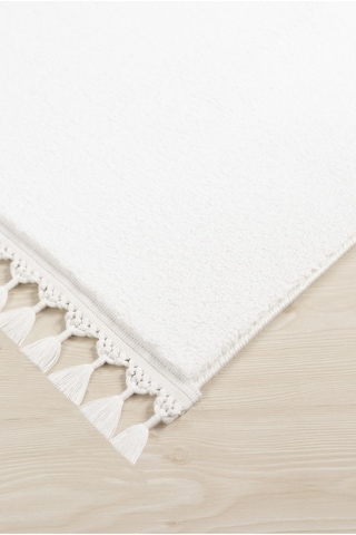 Vl Yuvarlak Comfort Ponpon Saçaklı Peluş Beyaz Düz Ponpon