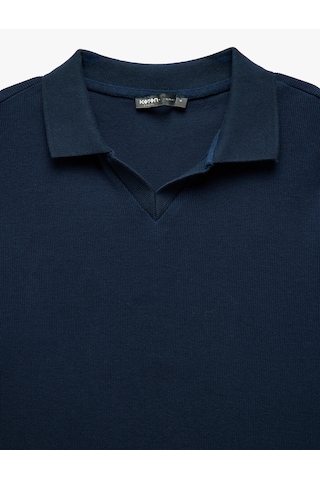 Koton Pamuklu Slim Fit Kısa Kollu V Yaka Polo Tişört Lacivert 5sam10067mk