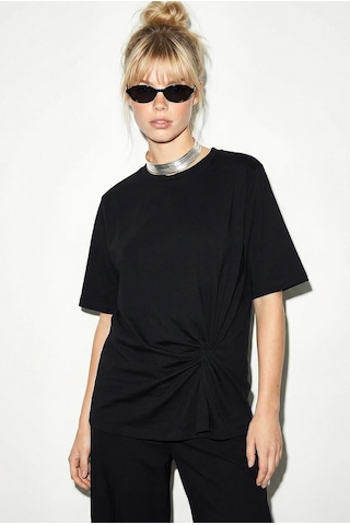 Shade Kadın Vatkalı Omuz Detaylı Düğüm Detaylı Kısa Kollu T-shirt 1067 60286068 - Siyah