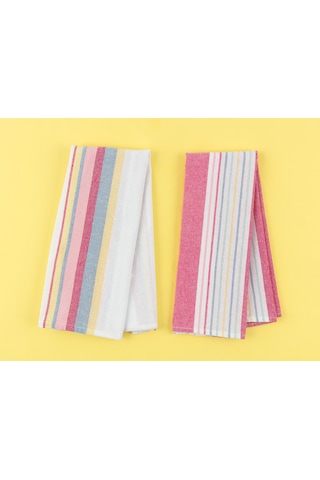 Madame Coco Jeanne 2'Li Yıkamalı Mutfak Havlu Seti - Beyaz / Pembe