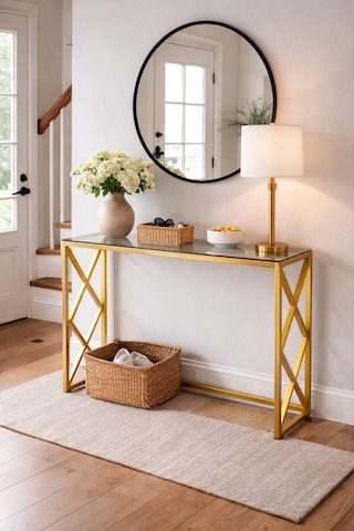 Lina Metal Dresuar - 4mm Füme Temperli Camlı Antre Konsolu 100x30x80 Cm Gold