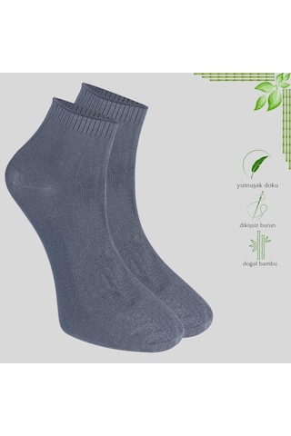 Kral Socks Erkek Bambu Patik Düz Desen Dikişsiz 3 Çift Çorap Füme - Lacivert