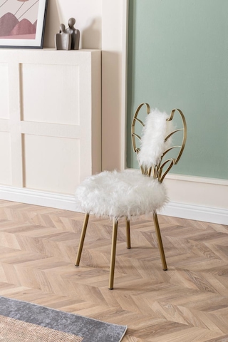 Gold Melek Peluş Sandalye Lak Kaplama Metal Sandalye