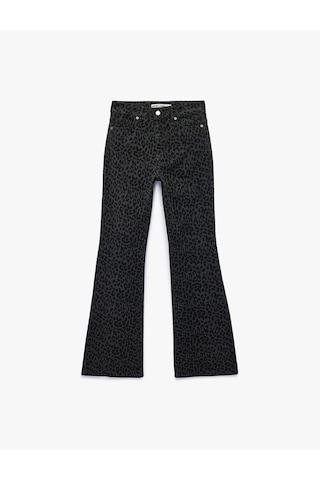 Koton Cepli Yüksek Bel Leopar Desenli İspanyol Paça Jean Pantolon - Flare Jeans Gri 6sal40053mw Gri