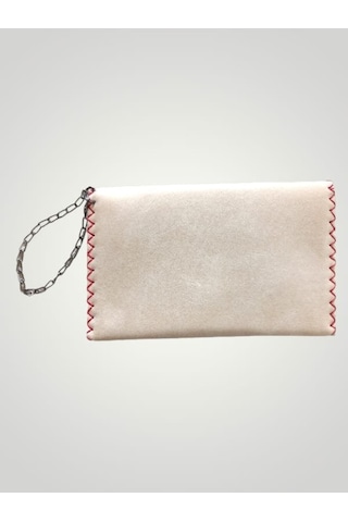 Vegan Deri Portföy/clutch Tasarım Çanta - Krem Renk - Boyutları 1 Diğer