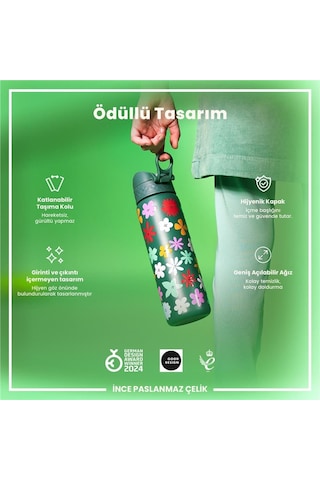 Ion8 - Paslanmaz Çelik İnce Suluk - Çiçekli - 600 Ml - Sızdırmaz Çok Renkli