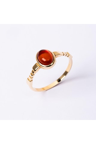 Gümüş Yüzük - Akik Taşlı Oval Kesim Boğumlu Tektaş Modern Tasarım 925 Ayar Gümüş Kadın Yüzük Sarı