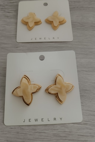 Şehrazat Handmade Gold Kenar Hareli Kemik Yonca Küpe Çok Renkli