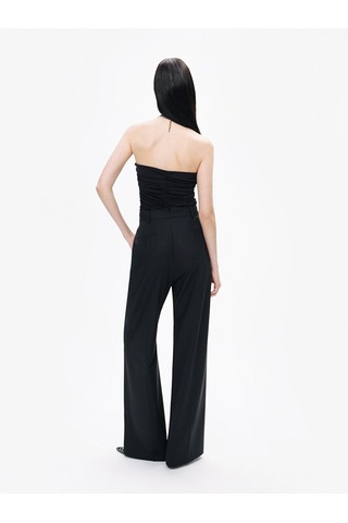 Nocturne Minimalist Yüksek Bel Geniş Paça Midi Kadın Pantolon - Günlük & Ofis Siyah