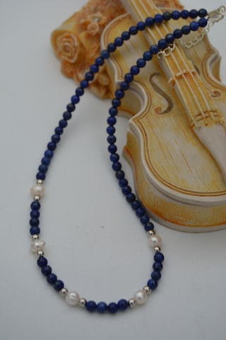 Stoneage Lapis Lazuli Ve Incili Kadın Kolye Beyaz