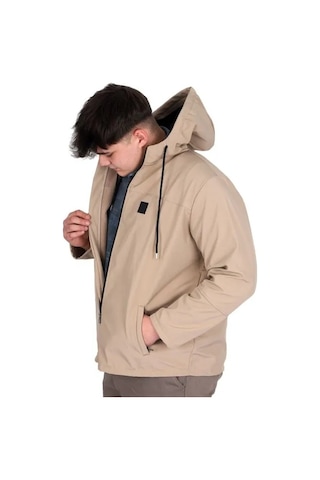 Büyük Beden Erkek Kapüşonlu Mont Waterproof Softshell 21235 Bej Bej