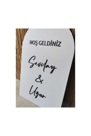 60x40 Cm Oval Beyaz Ahşap & Düğün & Nişan Karşılama Panosu Diğer