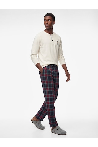 Koton Straight Fit Beli Bağcıklı Pamuklu Dokuma Pijama Altı Lacivert Ekose 6wlm50002mw Lacivert Ekoseli