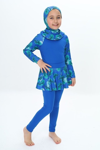 My Kids Wear Üç Parça Kız Çocuk Haşema, Tesettür, Etekli, Kapalı Mayo Lacivert - Çok Renkli