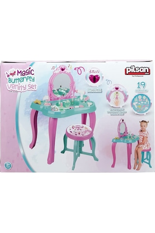 Müzikli Sihirli Kelebek Makyaj Masası 19 Aksesuar Pembe-Mor 3 + 06