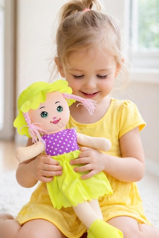 Kız Oyuncak Bebek Elbiseli Oyuncak Bez Bebek 50 Cm Bez Bebek Özel Yapım Premium Açık Sarı Bebek 001