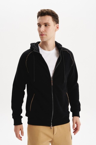 AR-MA Arma Erkek Örme Fleto Cepli Kapüşonlu Selanik Sweatshirt Regular Fit, Pamuk Polyester K30324698402 Siyah