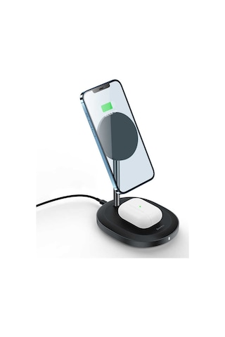 Benks W08 2 in 1 MagSafe Kablosuz Şarj Standı Apple Uyumlu iPhone & Airpods 15W Wireless Şarj İstasyonu ZORE-220011 Siyah