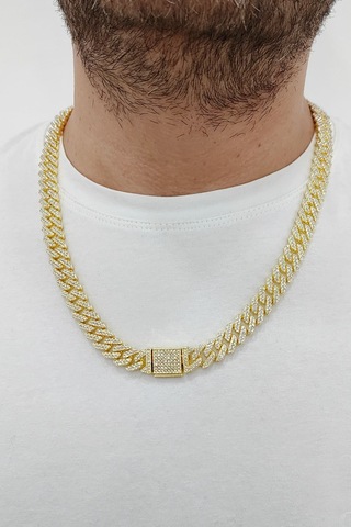 Chavin 12 Mm. Gold Kalın 60 Cm. Taşlı Alloy Erkek Zincir Eu77sr Gold
