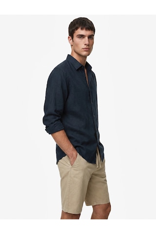 Koton Klasik Yaka Regular Fit Uzun Kollu Keten Gömlek Lacivert 6sam60190hw