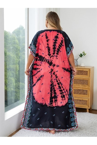 Edolynsa Karpuz Kırmızısı Baskılı Bohem Kaftan Kadın Bornoz Plaj Elbisesi Rahat Çok Yönlü Taze Elbise Mayo Örtüsü Q1464 Çok Renkli