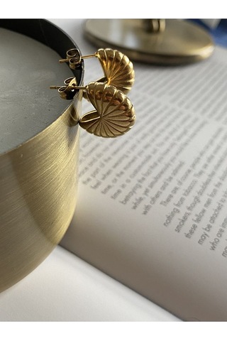 Deniz Kabuğu Halka Çelik Kararmaz Gold Kaplama Küpe Çifti Altın