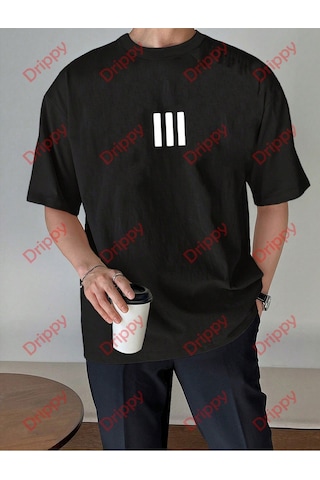 Flood Of Style 3 Çizgi Baskılı Beyaz Erkek Tshirt Siyah