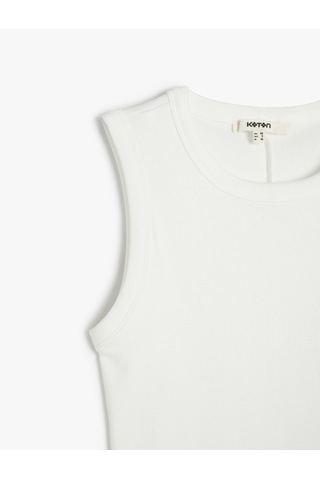 Koton Slim Fit Pamuklu Kolsuz Bisiklet Yaka Fitilli Atlet Beyaz 5sak10205ek Beyaz