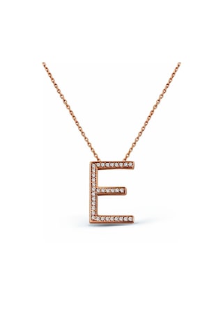 925 Ayar Gümüş Rose E Harfi Kolye - 23089501 Rose Gold