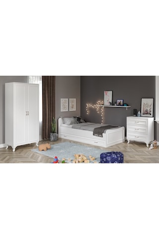 Kznhome Kartopu Country Oda Takımı - Karyola, 2 Kapılı Gardırop, Şifonyer