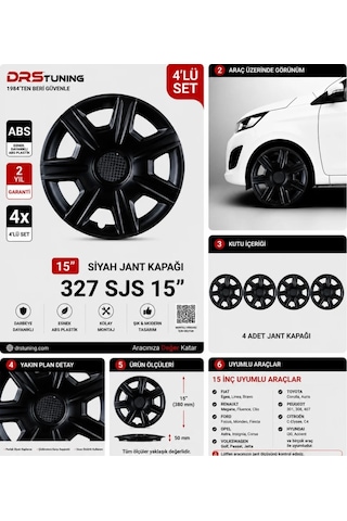 Volkswagen Uyumlu 15 Inç Kırılmaz Parlak Siyah Jant Kapağı 1 Takım 4 Adet No:327