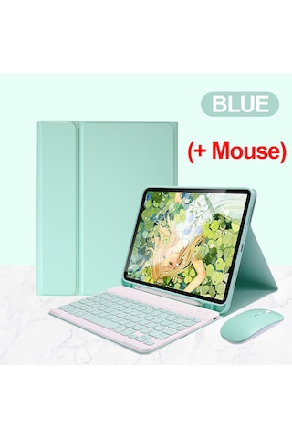 Xindoker 2021 İpad Pro 11 İnç İçin Çift Modlu Şarjlı Yeşil Deri Kılıf Ve Bluetooth Klavye Seti