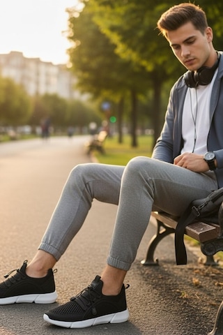 Enoch Erkek Spor Ayakkabı Büzgülü Bağcık Sistemli Sneaker Pratik Giyim Siyah Yürüyüş Modeli Siyah