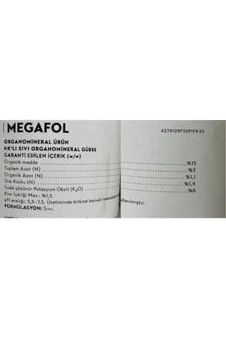 Megafol 1 Lt Anti-stres Ve Büyüme Aktivatörü Sıvı Gübre Karışımı Organik Madde,azot,potasyum 1 LT