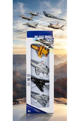 4 Parça Çek Bırak Mekanizmalı 3d 1:180 Ölçekli 9cm Detaylı Tasarımlı Oyuncak Savaş Uçağı Seti