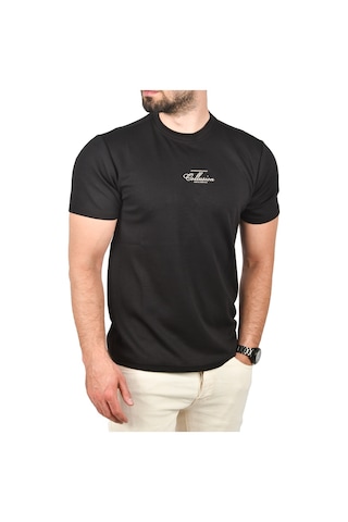 Deepsea Erkek Siyah Bisiklet Yaka Dar Kesim Pamuklu Tişört Nefes Alan Yumuşak Dokulu Tişört 2504350 Siyah