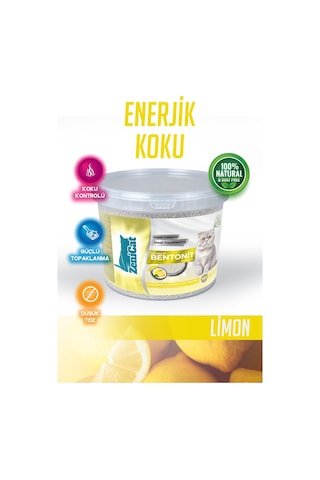 Limonlu Bentonit Kedi Kumu 10 Lt İnce Taneli, Güçlü Topaklanan, Koku Kontrolü, Doğal Kum