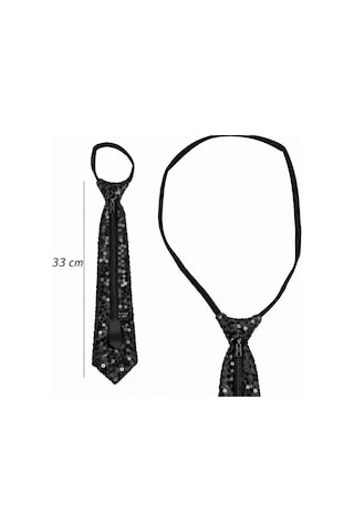 Siyah Renk Pul Payetli Işıltılı Parti Kravatı 33 Cm +3