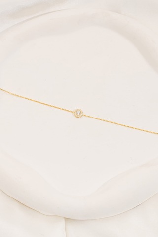 Zirkon Taşlı Gold Tektaş Anturaj Minimal Gümüş Bileklik Sa00032