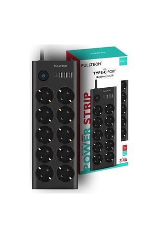 Fulltech Ftr14 Type-c Girişli Akım Korumalı 10 Lu Priz, 3 Usb Standart
