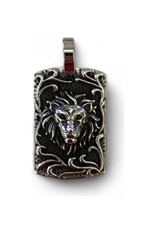 Büyük Aslan Başı Çelik Kolye Ucu Silver