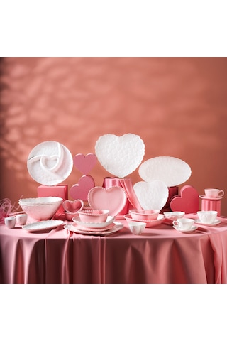 Karaca Pink Love Porselen Kayık Tabak Beyaz 30 Cm Beyaz