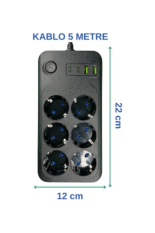 Techmaster 2 Usb 2 Type-c Akım Çocuk Korumalı 6lı Priz 5mt Kablo Diğer
