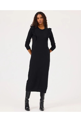 Scl Kadın Fırfır Detaylı Triko Elbise 10002421711016 Siyah