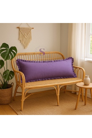 Fırfırlı Vintage Buldan Keten Mor Renk Iskandinav Uzun 40x100 Kırlent Yastık İçi Dolgulu Mor