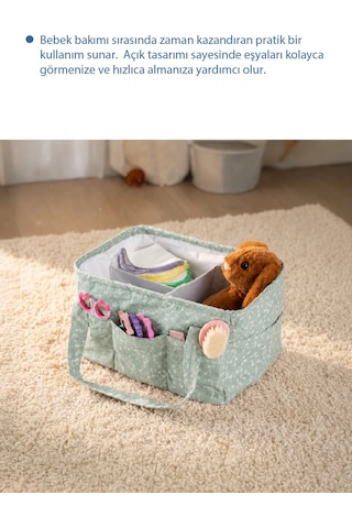 Babyjem - Katlamalı Çanta Anne&Bebek Organizer Yeşil Çiçek