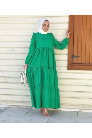 Lovie Moda Kadın Omuz Detaylı Elbise Yeşil