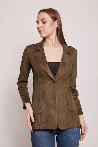 Süet Kumaş Cep Detaylı Düğmeli Şık Blazer Ceket-haki Haki